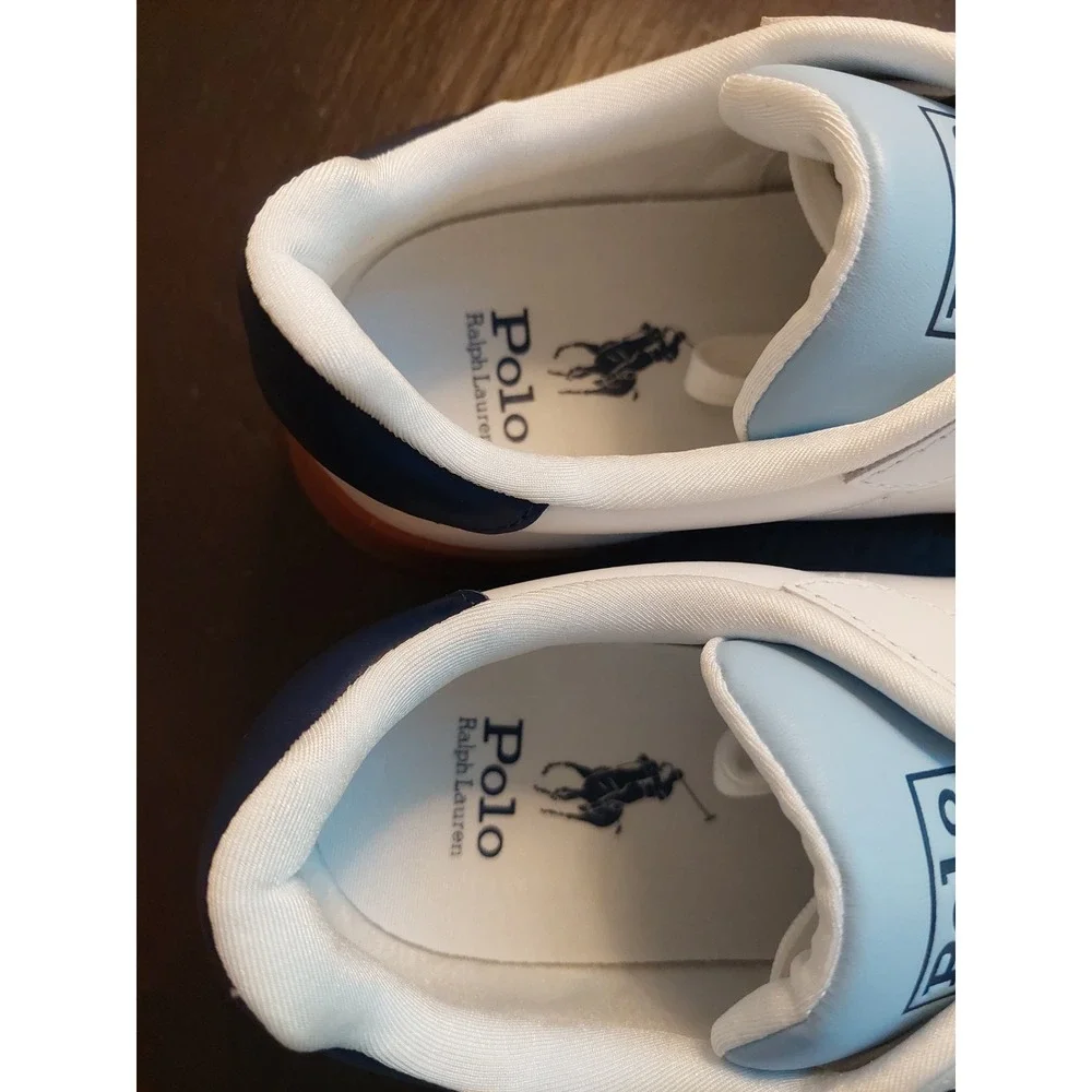 Polo Ralph Lauren Men's Heritage Court Leather Sneakers White/Navy Size 9 NEW!
